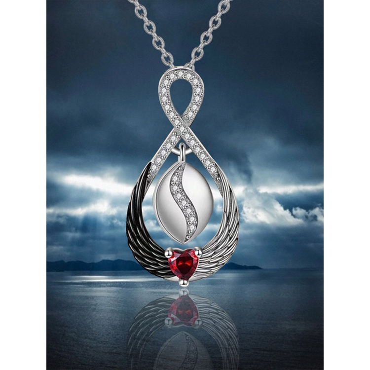 Kalung Liontin Hati Infinity Sayap Malaikat Warna Hitam Putih Aksen Kristal Untuk Wanita