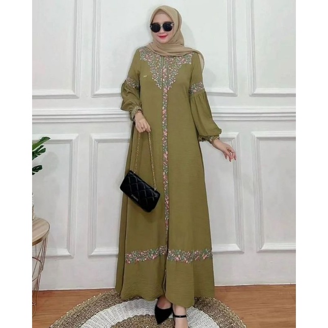 Gamis Muslim Husna Dress Bahan Cringkle Aplikasi Bodir Gamis Mewah Gamis Pesta Fashion wanita Pakaia