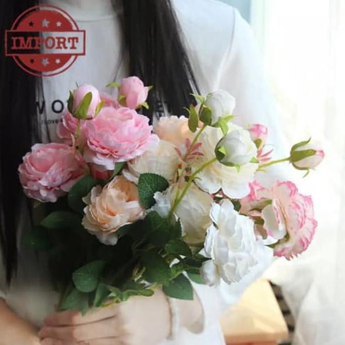 Satu Tangkai 3 Bunga Mawar Artificial Plastik Palsu Hias Shabby Murah