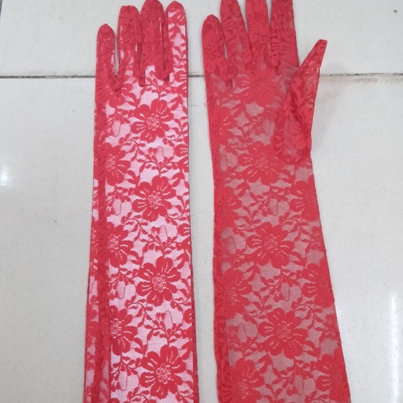 [BISA COD] Sarung Tangan Pengantin Brukat Panjang #60- Gloves Pesta