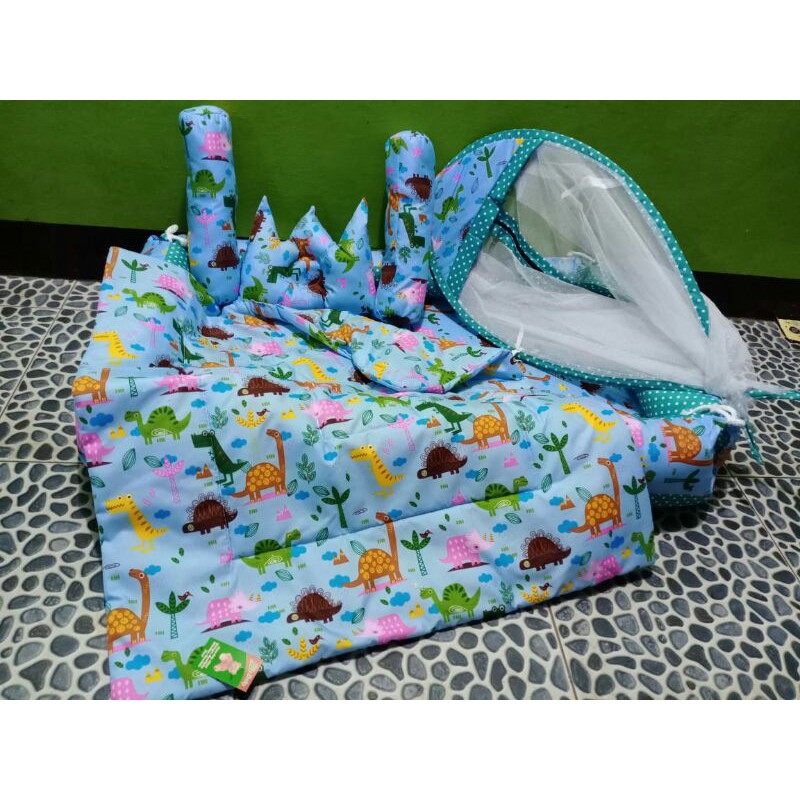 KASUR BAYI TENDA SET BEDCOVER/SELIMUT-Dino biru+bedcaver
