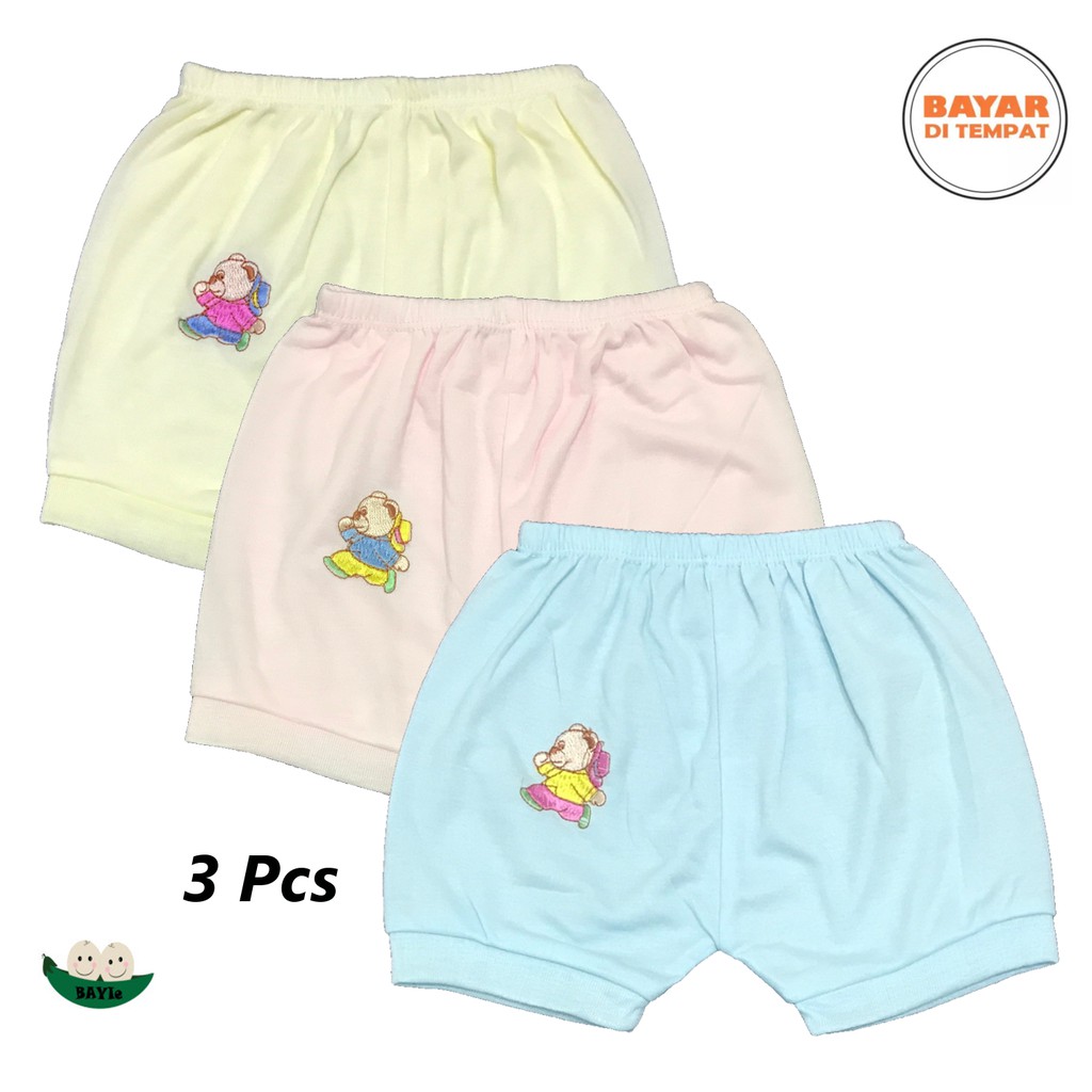 BAYIe - 3 Pcs Celana Pendek Bayi/Anak Warna LILY Kualitas PREMIUM Bahan TC tebal 0-12 bulan