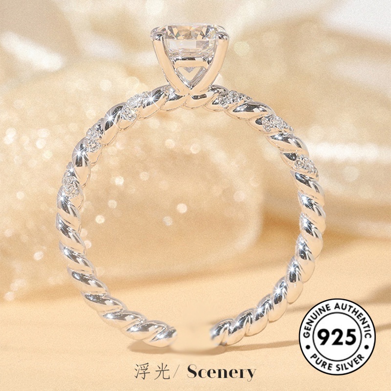 Cincin Berlian Klasik Bahan S925 Silver Untuk Wanita