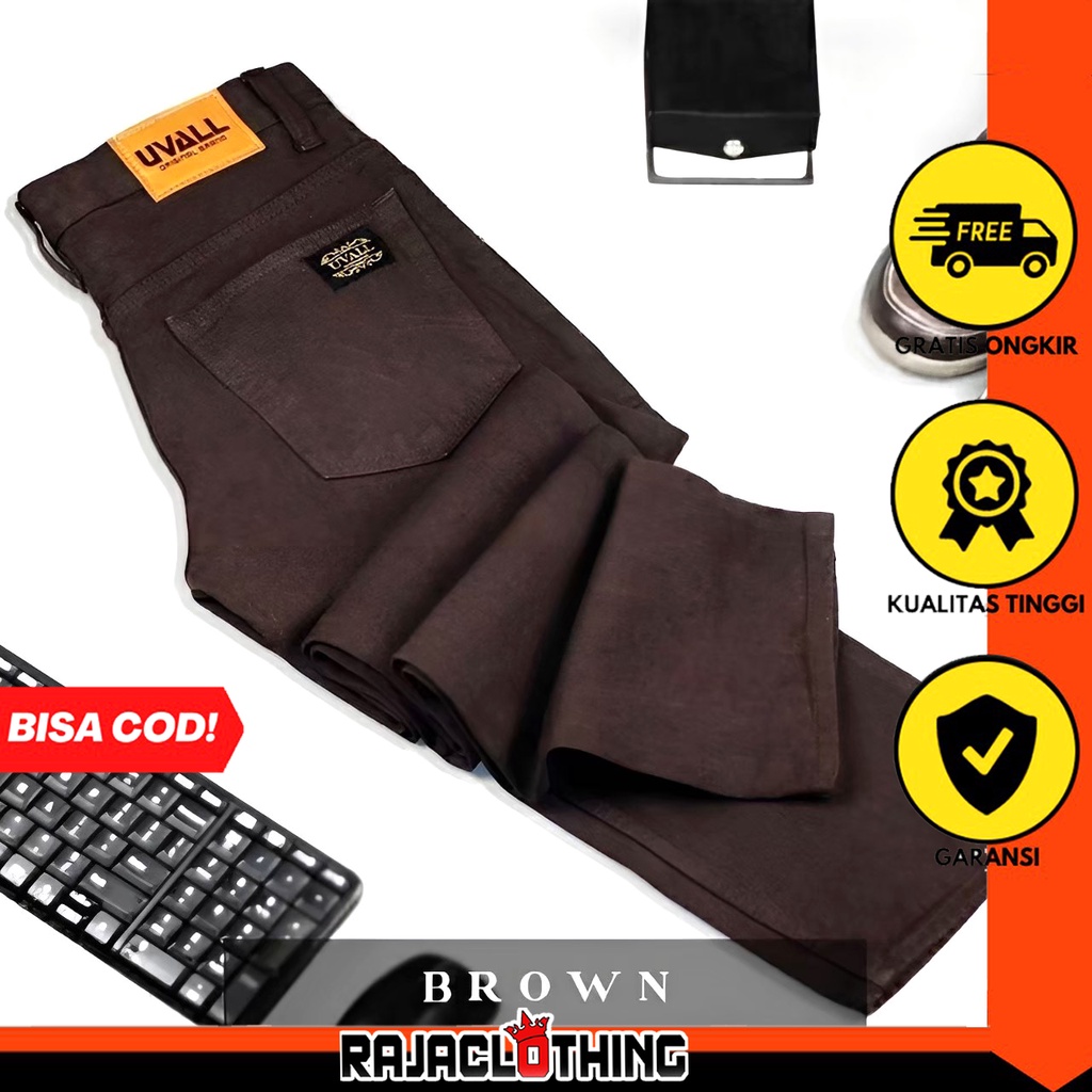 RCL - Celana Jeans Model Standar Regular Uvall Pria - Coklat (28-38)