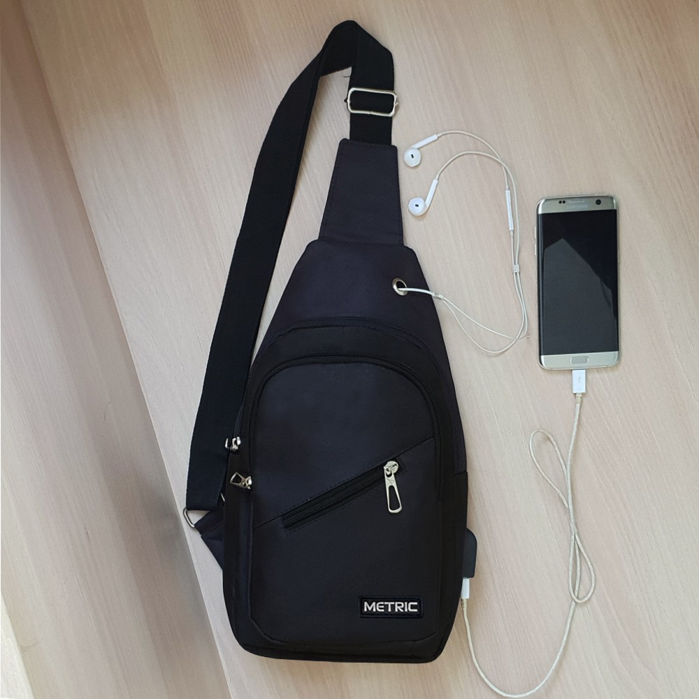 11.11 Shopee Super BIG SALE!! Selempang Pria Murah USB MU40 Tas Pria Tas Selempang Fashion waterproof - Black