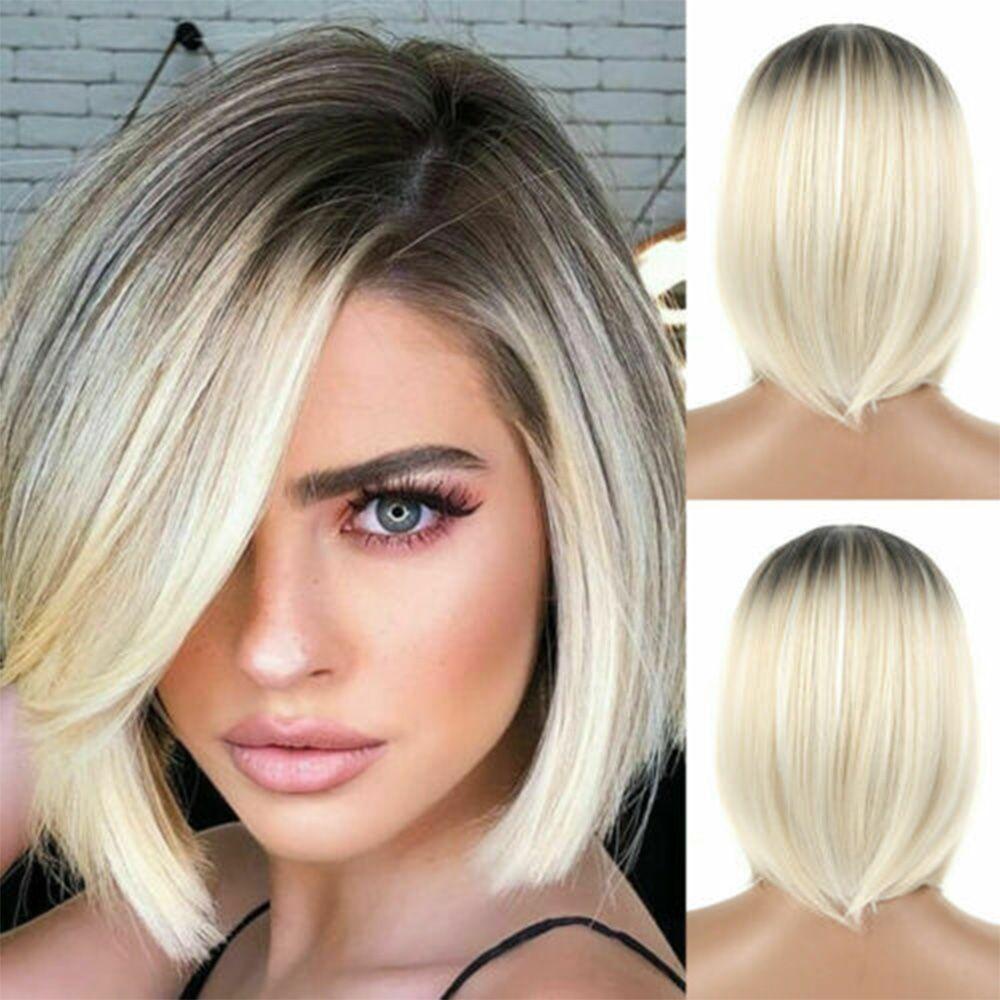 Lily Blonde Wig Middle Score Rambut Sintetis Ombre Rambut Pendek Warna Natural