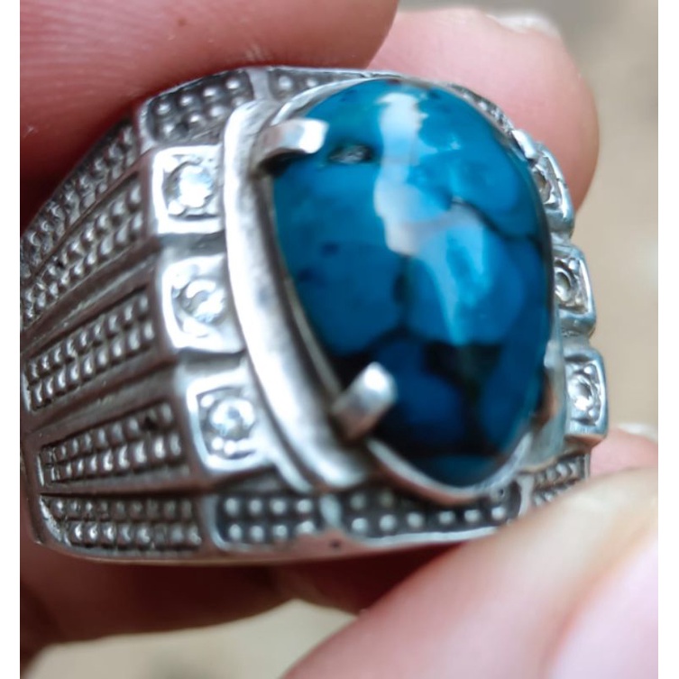 batu bacan Doko majiko serat kura tali hitam ring perak handmade