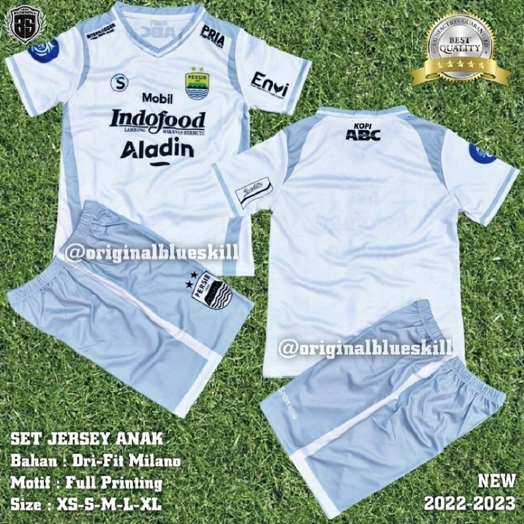 Setelan persib anak / setelan jersey persib away putih / pakaian olahraga anak persib / setelan anak jersey persib putih terbaru