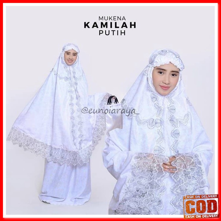 Mukena Dewasa Cantik Polos Putih Terbaru Rukoh Mukenah Traveling  QC732 Mukena Dewasa Semi Sutra Ka
