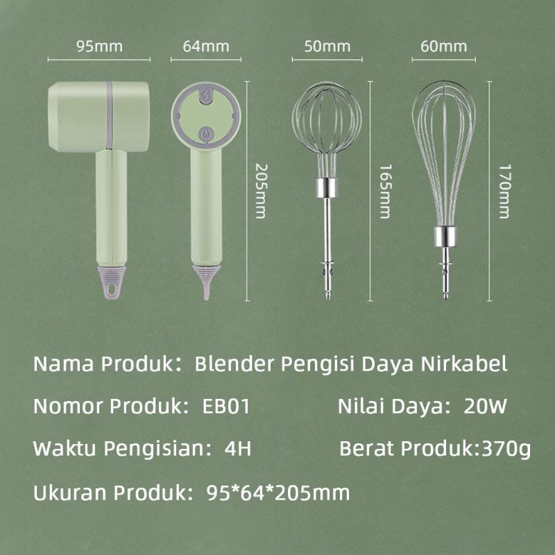 BBS Hand Mixer Telor Wireless Portable Pengocok Telur/Electric Egg Beater Elektrik USB Rechargeable