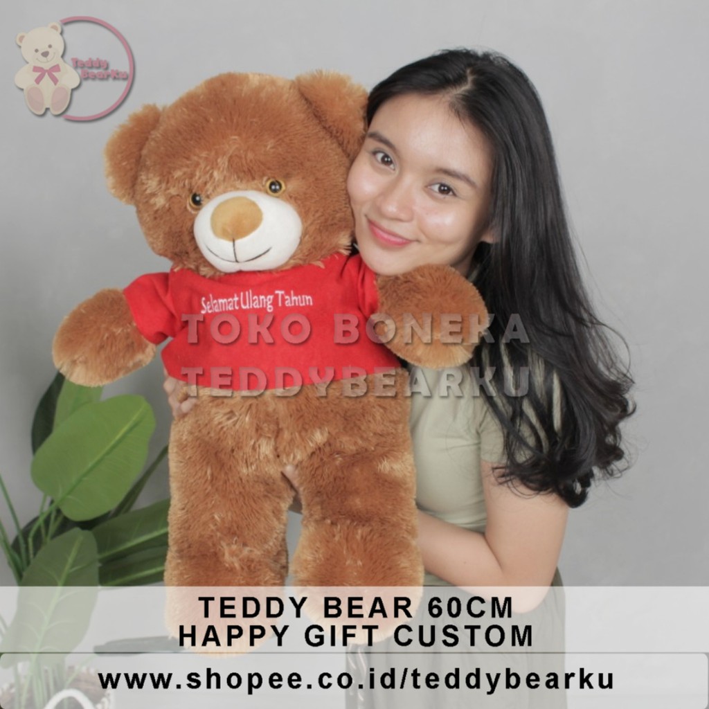 TERMURAH! BONEKA BERUANG TEDDY BEAR XL 60CM MALL CUSTOM TULISAN HAPPY GIFT PRODUSEN LANGSUNG