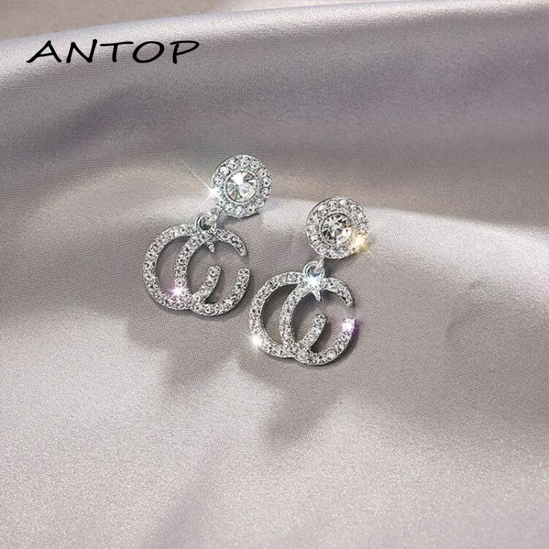 Anting Tusuk Sterling Silver 925 Hypoallergenic Hias Berlian Imitasi Mewah Untuk Wanita