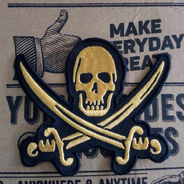 Bordir Tengkorak Pirates Bajak Laut Badge Emblem Jolly Roger Emblem Skull Airsofter Tactical Komunit