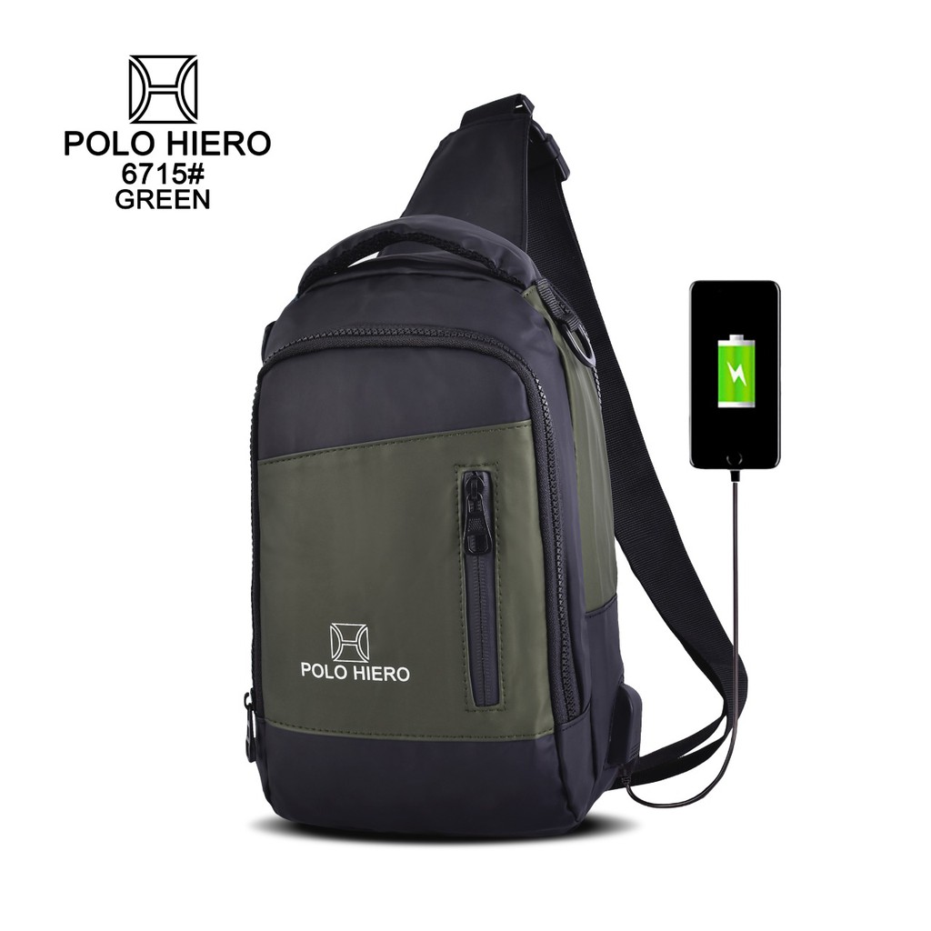 NEW Model Tas Selempang Polo Hiero 6715 Bisa Ransel,Selempang,Slingbag 3IN1 Free Kabel USB Extension