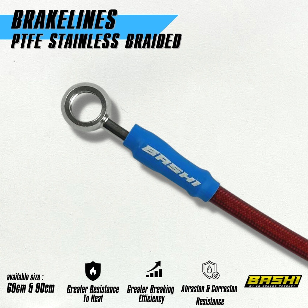 BASHI - Selang Rem Bashi Brakelines Stainless Steel Ptfe Carbon 60 Cm Dan 90 Cm