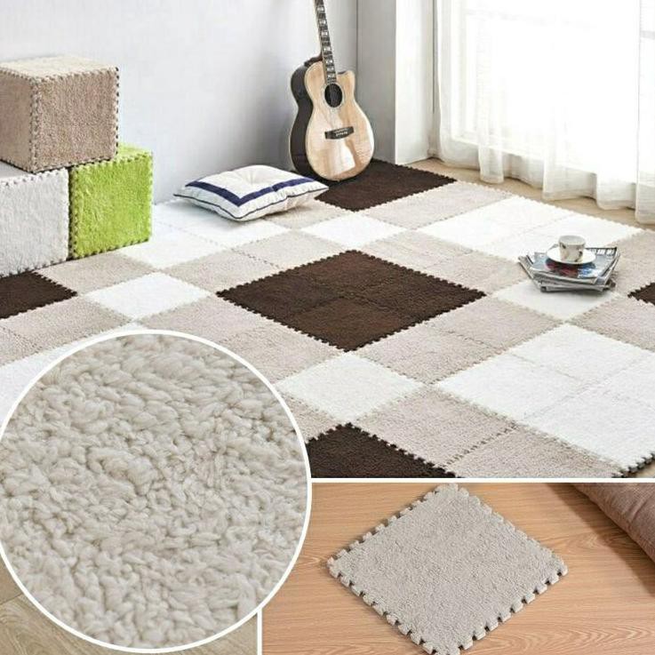REAL PICT PROMO Karpet Lantai Bulu Puzzle Keset Lantai Puzzle Karpet Puzzle Anak Bahan Plush Tebal