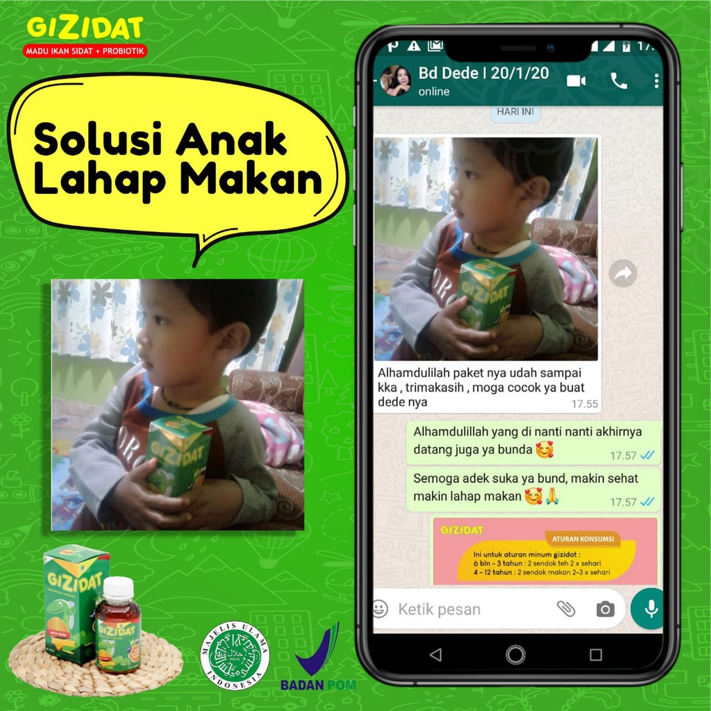 Gizidat Madu Gemuk Anak - Multivitamin Nutrisi Penambah Nafsu Makan &amp; Berat Badan Tingkatkan Daya Tubuh Lancarkan Pencernaan Ekstrak Ikan Sidat Original Isi 130ml