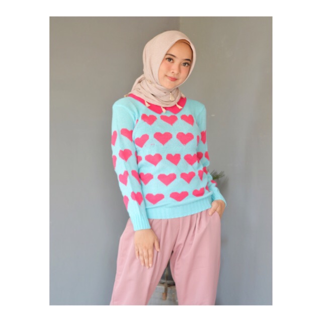 Love Collar / Basic Sweater / Sweater Rajut Wanita / Love Sweater