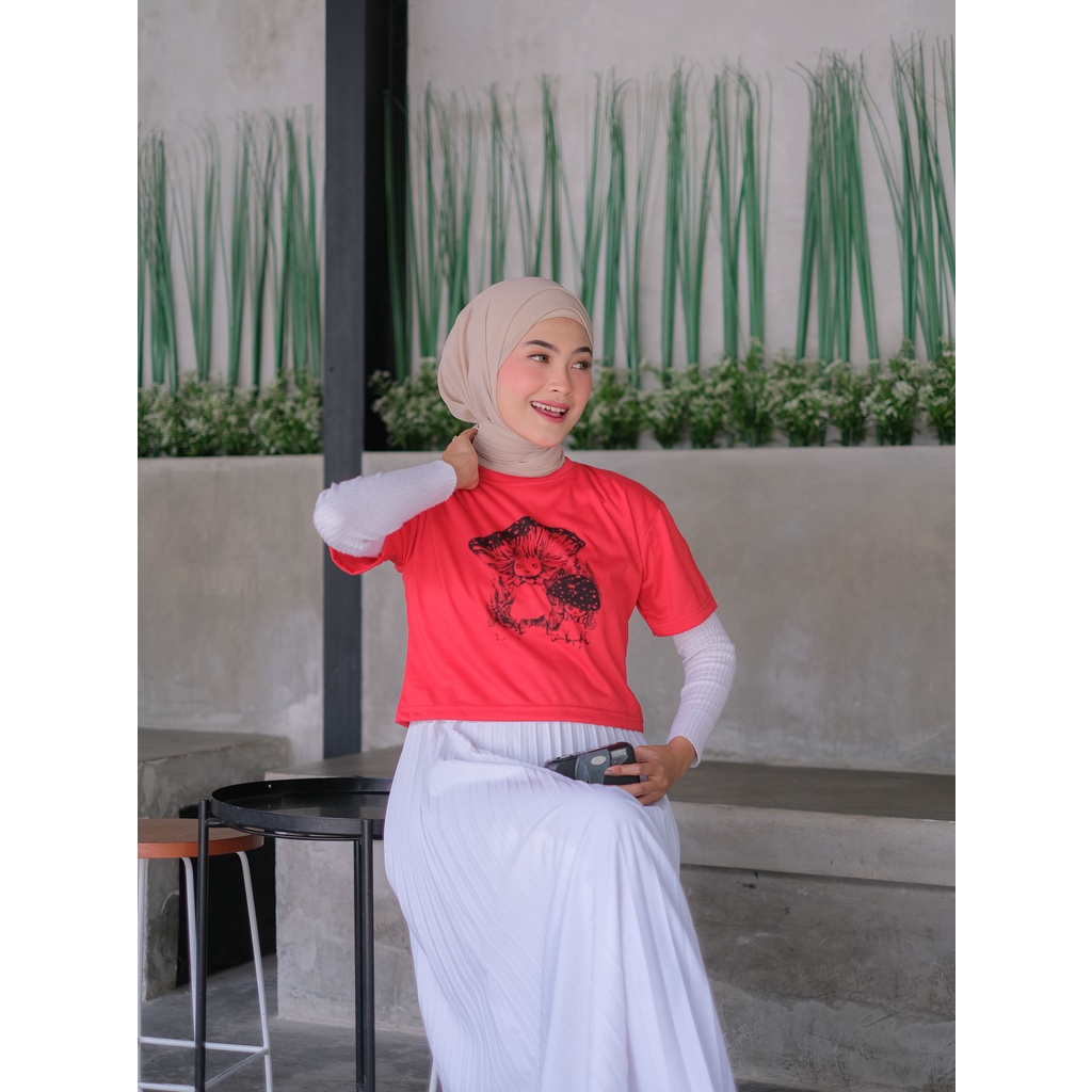 Baju Atasan Wanita Terbaru Kaos Crop Top Perempuan COTTON  MUSHROM