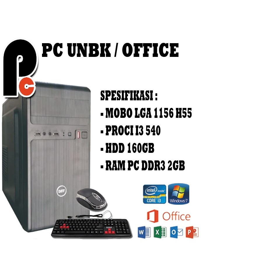 PC Komputer Rakitan UNBK Sekolah core I3 + Monitor 17inch Siap pakai