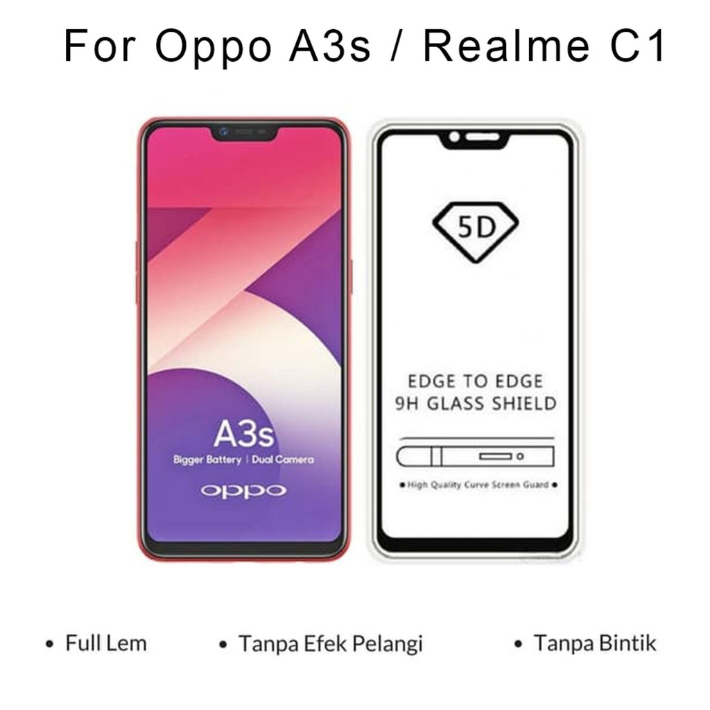 Tempered Glass Full Gliue Full Screen for Realme + Packing Kardus dan Tisu