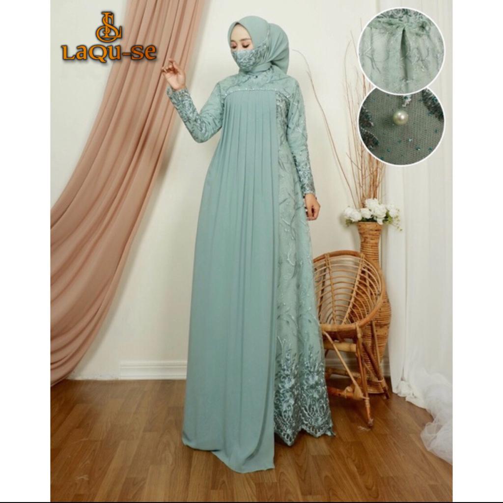 Dress Gamis Kebaya Cantik Modern Mix Ceruty Babydoll Gaun Pesta Kondatangan Wanita Mewah By Laquse_kebaya2