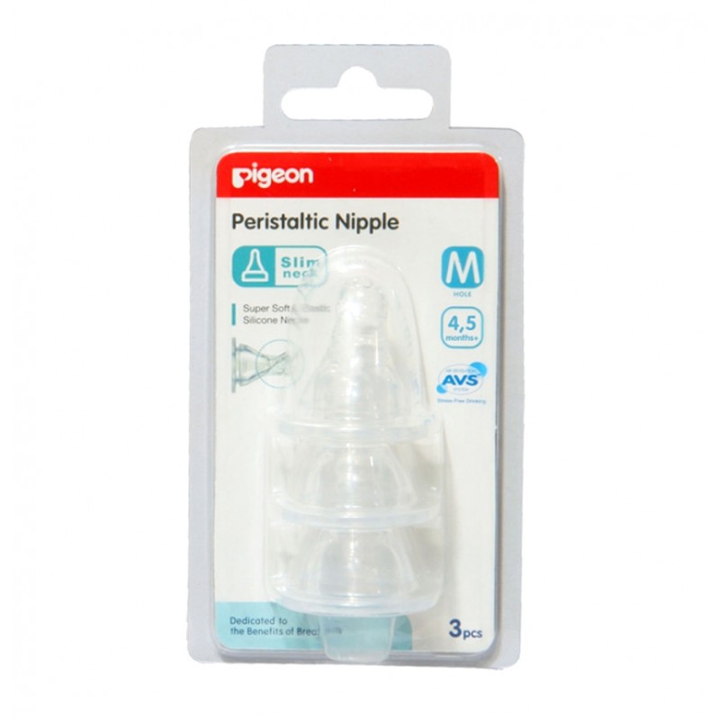 Pigeon Peristaltic Slim Neck Nipple M with Blister - 3 Pcs