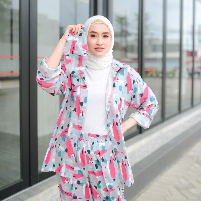 BAJU TIDUR PAJAMAS RAYON VISCOSE KEMEJA KATUN RAYON WANITA KEKINIAN FREE MASKER-2