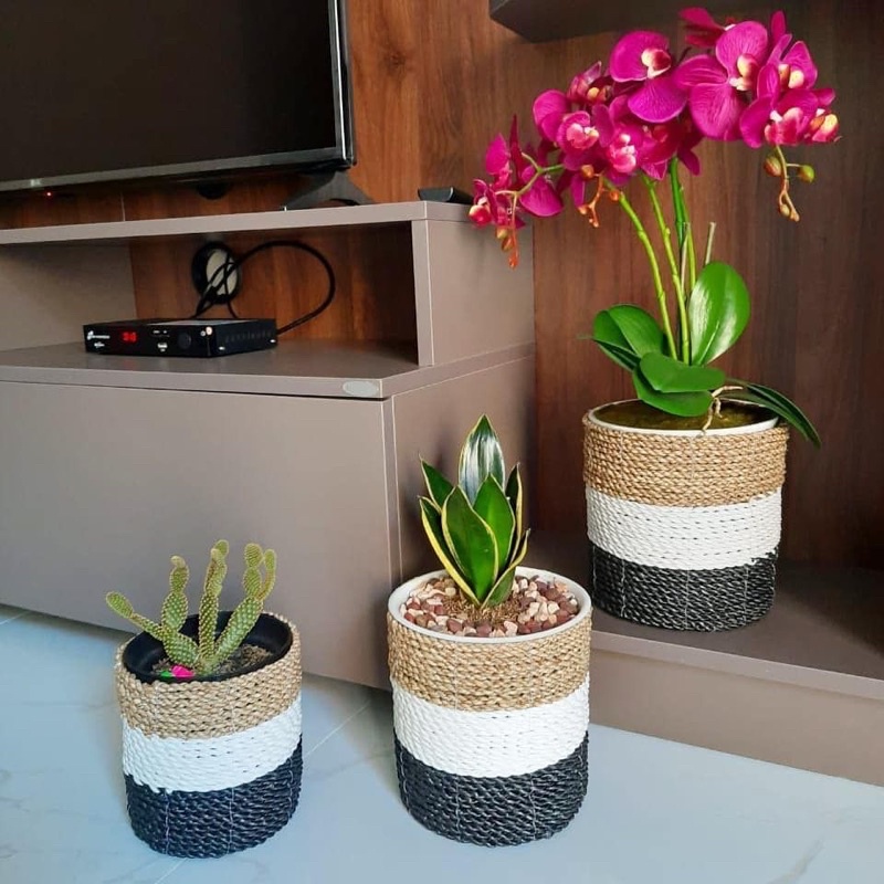 Coverpot Seagrass set isi3 Hitam
