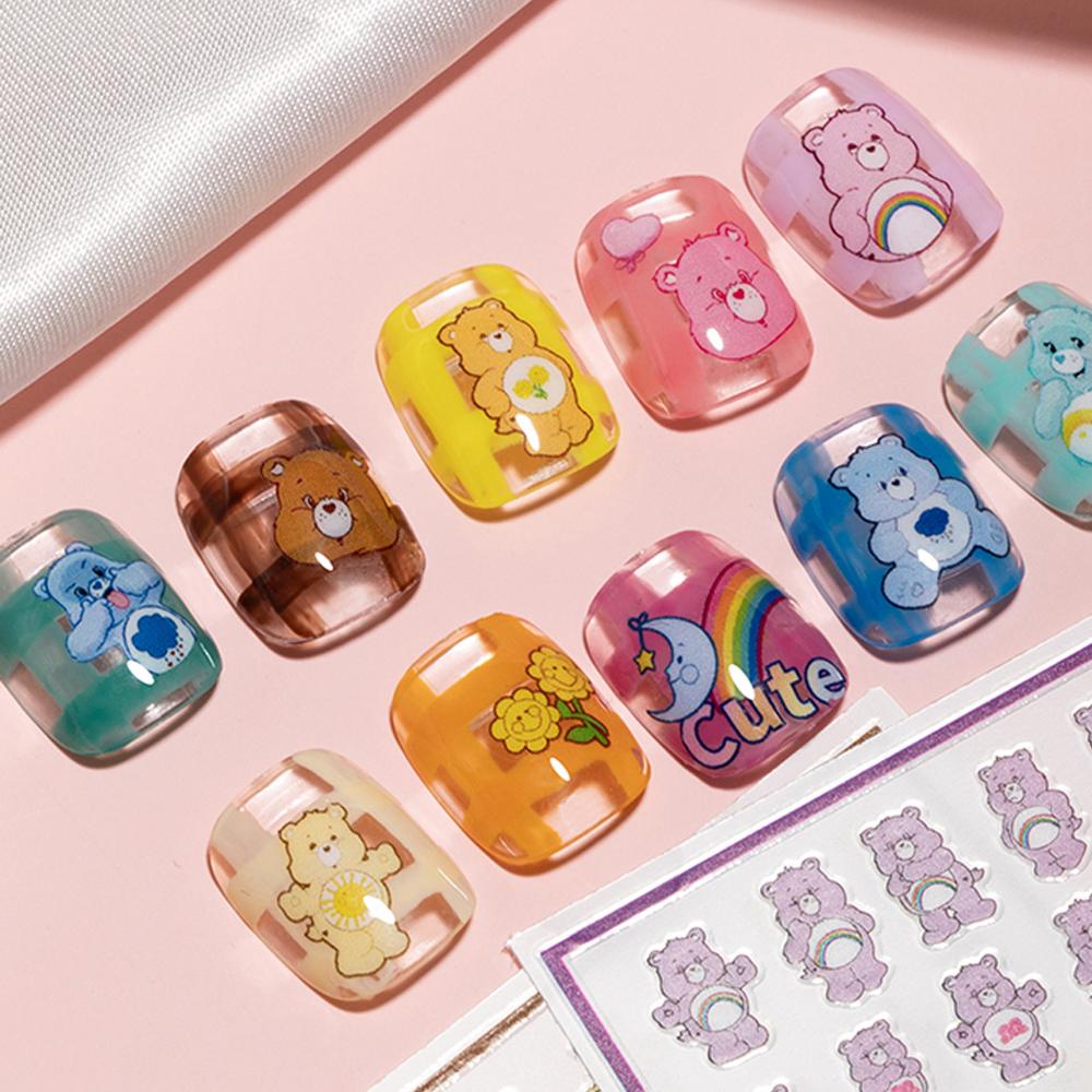 [Elegan] Beruang Stiker Kuku Gadis Bunga Lucu Warna-Warni DIY Nail Decals