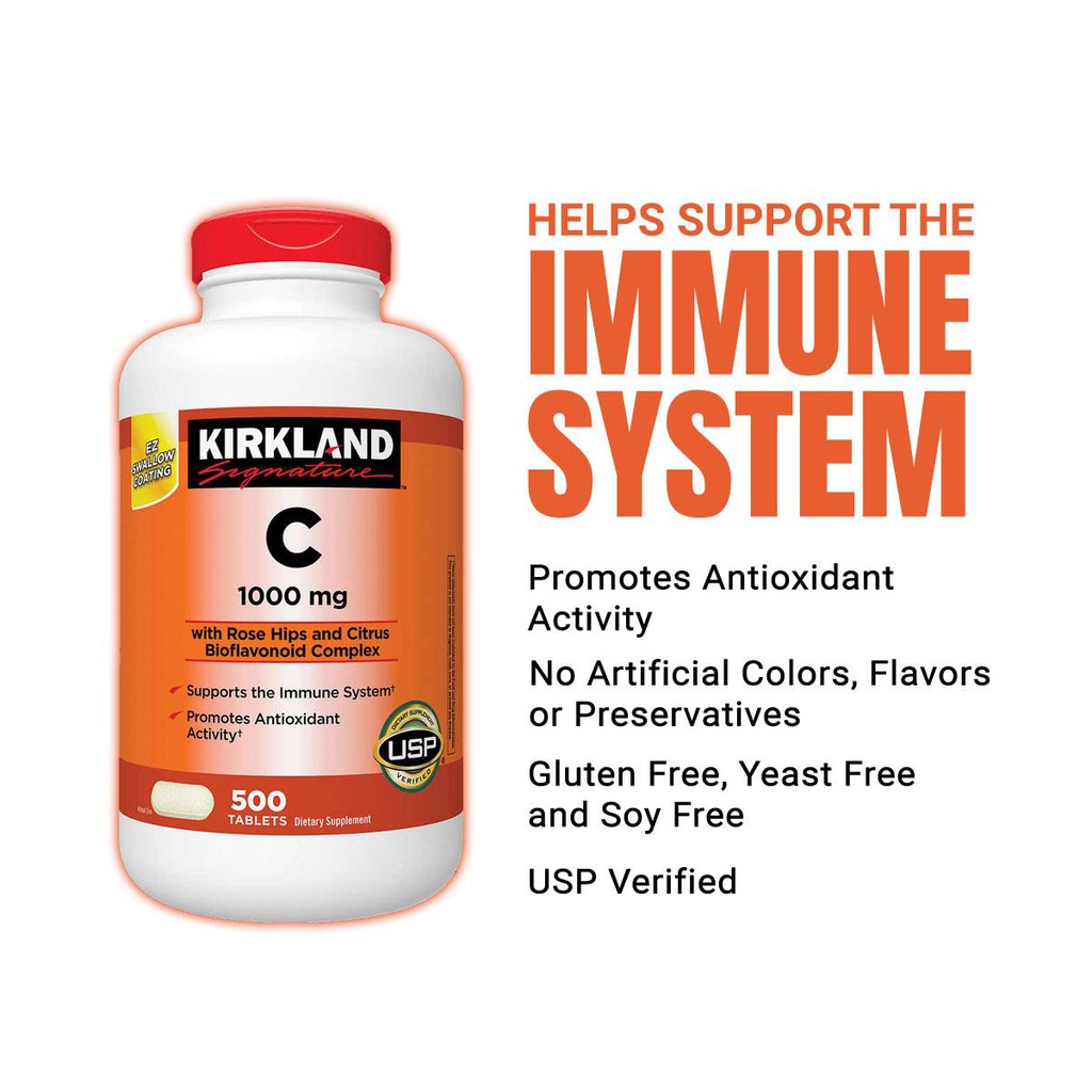 Kirkland Signature Vitamin C 1000 Mg 500 Tablets Shopee Indonesia