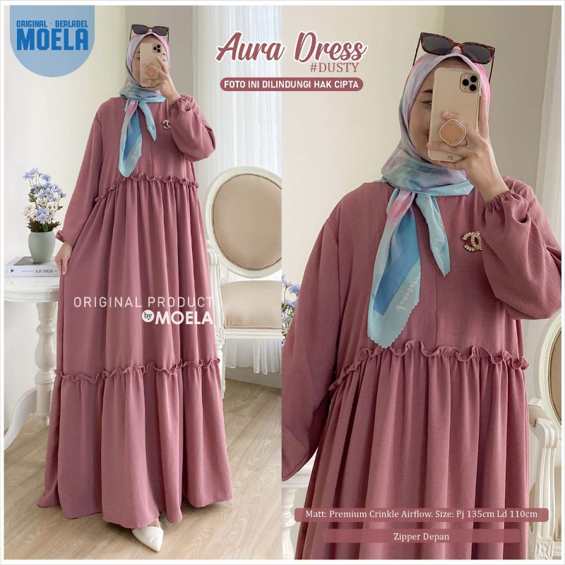 Aura Hane Dress Gamis Jumbo Polos Allsize Busui Premium Crinkle Airflow Original Ori Moela Berlabel-Aura dusty