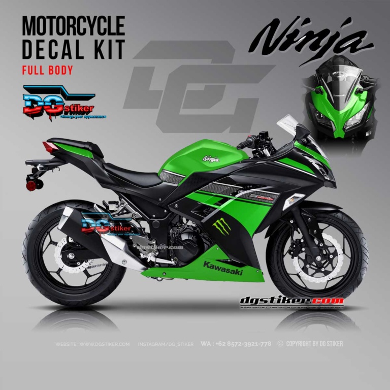 Decal Stiker Ninja 250 FI Hitam Hijau Spesial Edition