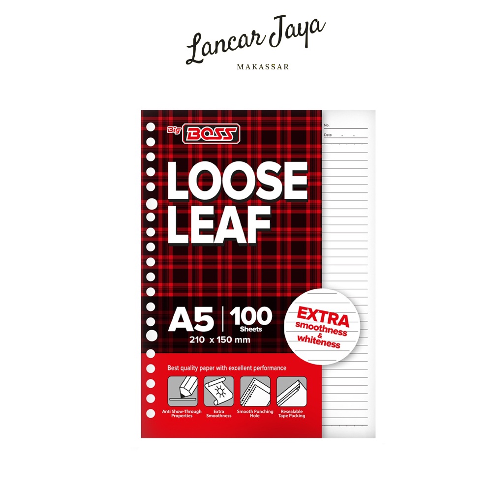 

Loose Leaf Isi Kertas File Binder Bergaris Ruled Big Boss A5-100