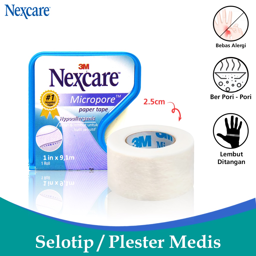 

3M Nexcare Plester Kertas Medis 2.5 CM 1 Roll 1 IN x 9.1 M VHB Micropore Surgical Paper Tape 3M-T-21