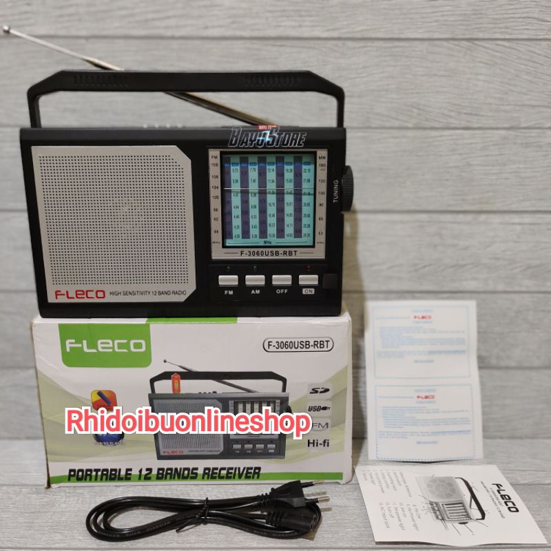 Cod Radio Portable Bluetooth Fleco F-3060 12 Band FM AM SW1-10 Dengan USB SD Card AC/DC