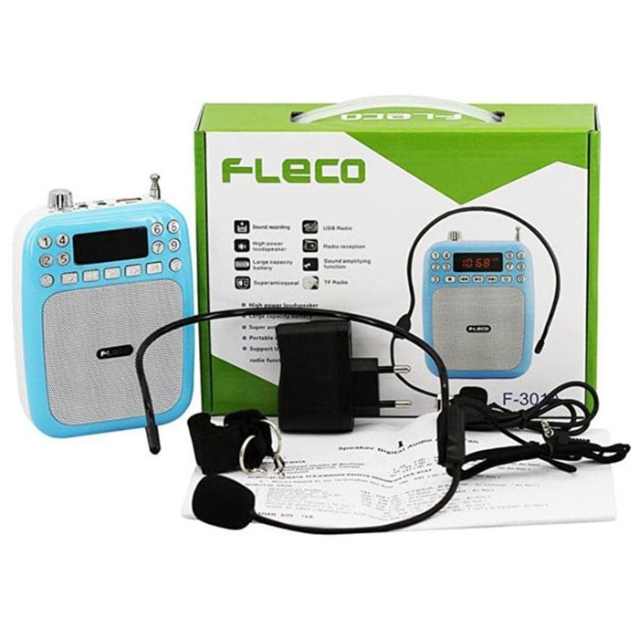 Speaker Pinggang FLECO F-301A Wired Head Mic Support Usb/Tf Card Player / FM Radio