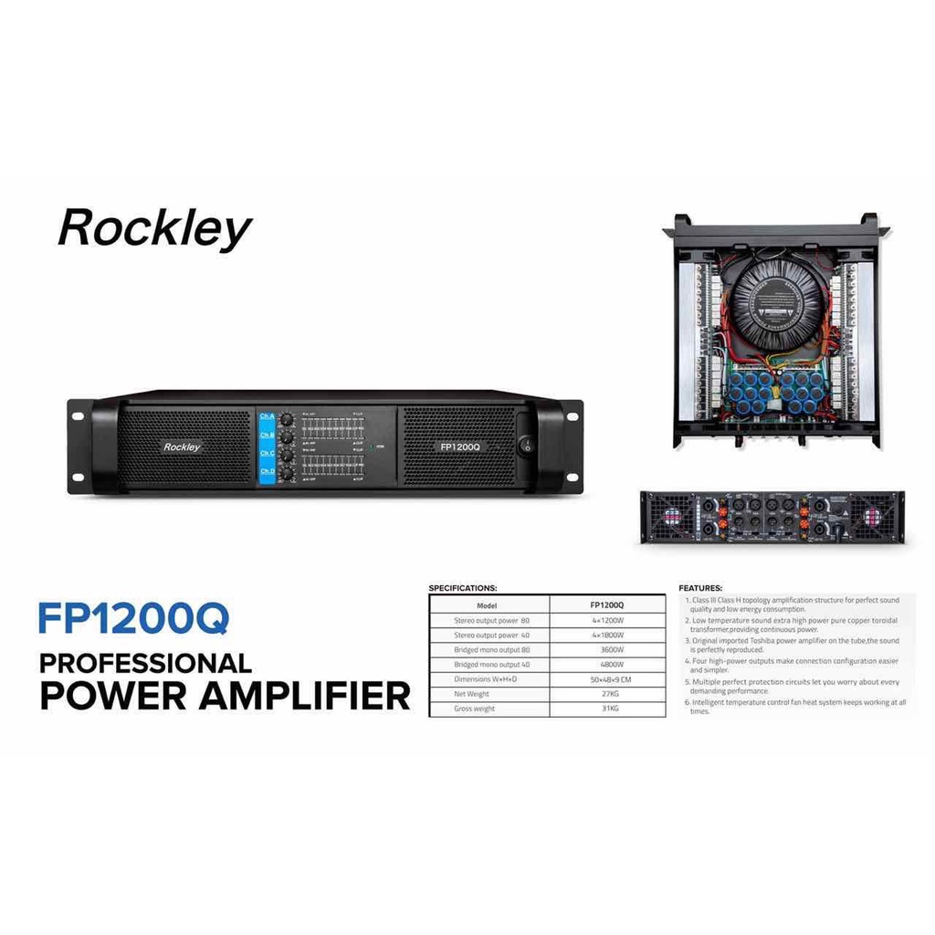 Rockley fp1200q class h power amplifier 4 channel