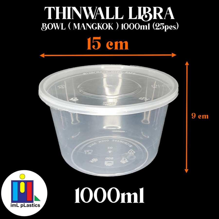 Kotak Makan Plastik THINWALL LIBRA BOWL MANGKOK 1000ml - 1 set 25pcs