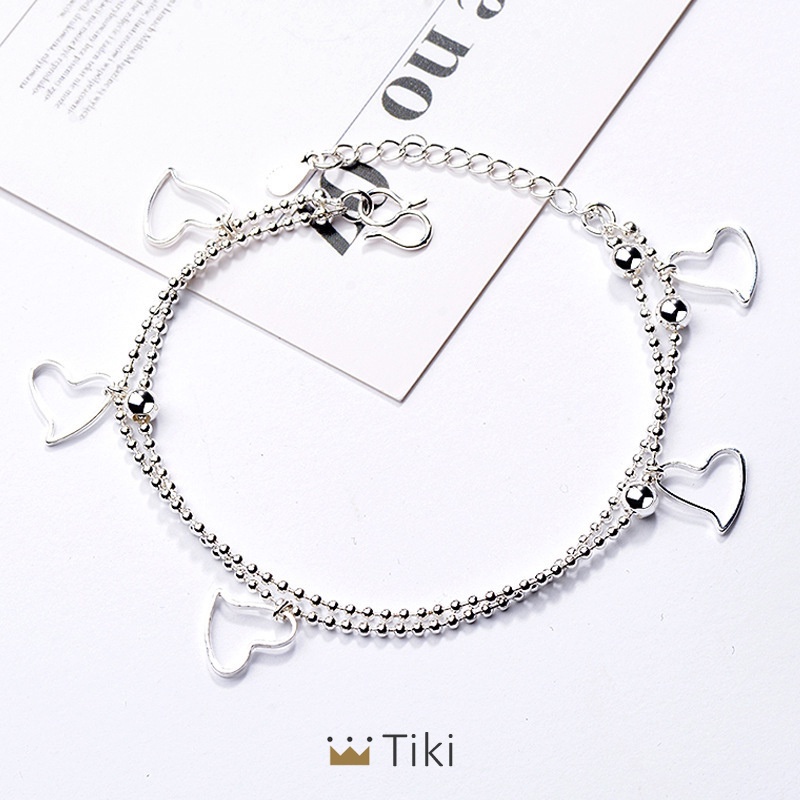 925 Perak Berbentuk Hati Rantai Gelang Bunga Bintang Liontin Korea Fashion Gelang Wanita Hadiah Ulang Tahun | TiKi-1