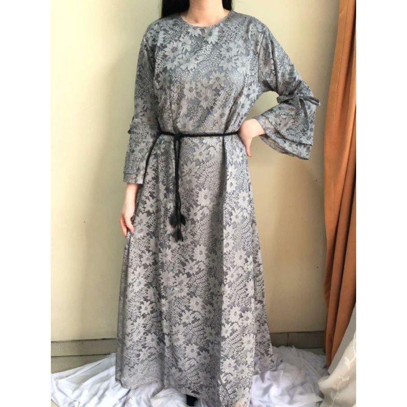 Ken-229 Long dress pesta full gamis brukat glitter baju terusan panjang free belt