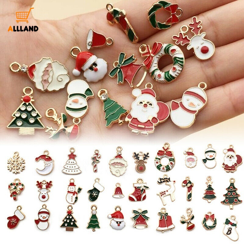 30 / 38pcs Charms Enamel Bahan Metal Alloy Untuk Membuat Perhiasan Kalung Anting Gelang Natal