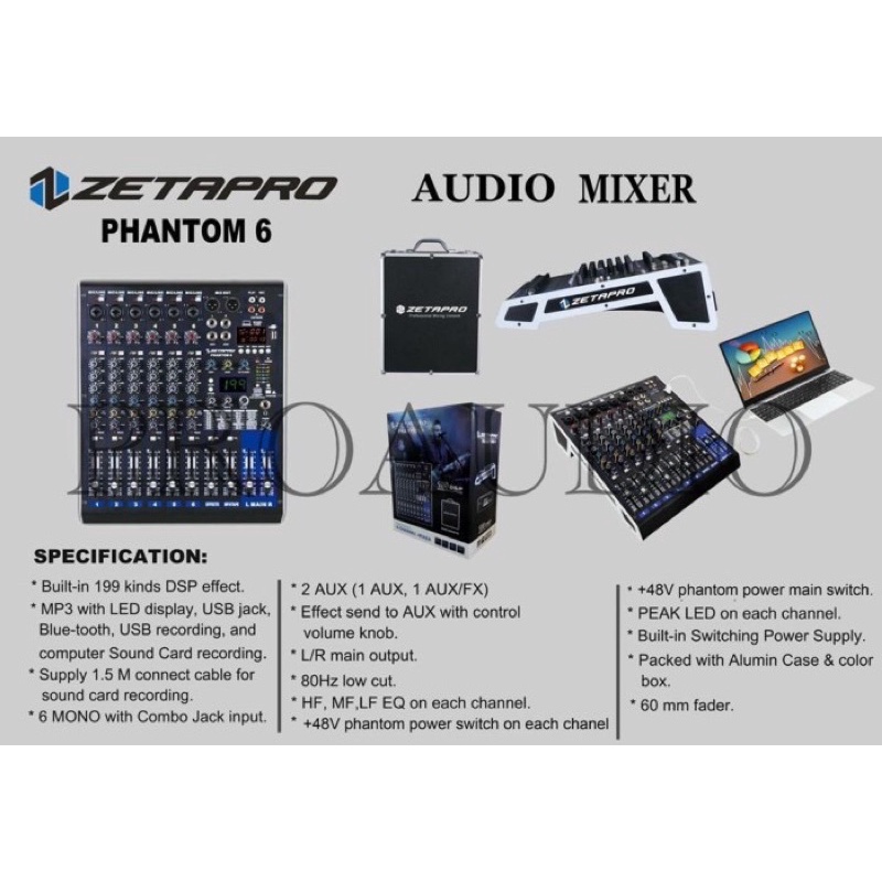 mixer audio zetapro 6 channel phantom 6 phantom6 original usb bt