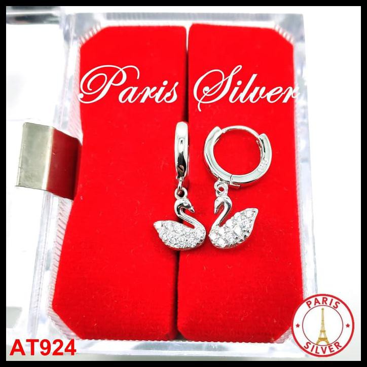 Anting Jepit Swan Perak 925 Silver Lapis Emas Putih Angsa Pernikahan