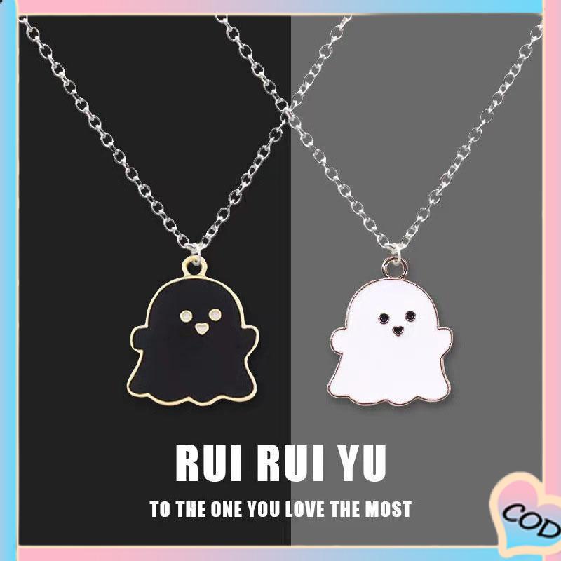 COD❤️ Kartun Hantu Kalung Liontin Aksesoris Pasangan Rantai Sweater Hadiah Halloween-A.one