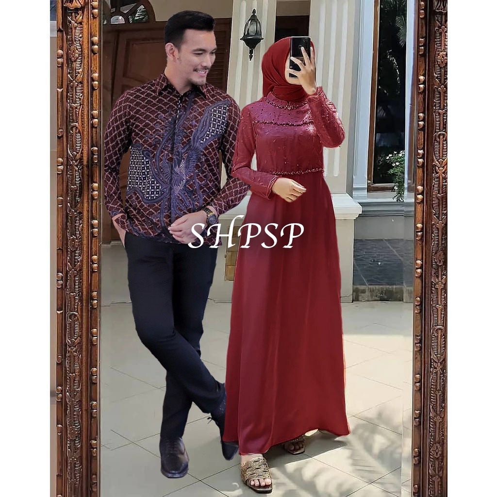 ADA ANAK !!! SHOPASHOP SOLO Batik Couple Rayya #2 dress Tiara + Kemeja batik - BISA COD COUPLE GAMIS MAXI DRESS BRUKAT LUNA - MAXI COUPLE GAMIS BROKAT GAMIS PESTA KONDANGAN