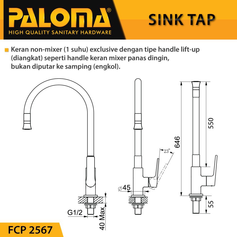 PALOMA FCP 2567 Keran Sink Fleksibel Angsa Cuci Piring Dapur Kran Air