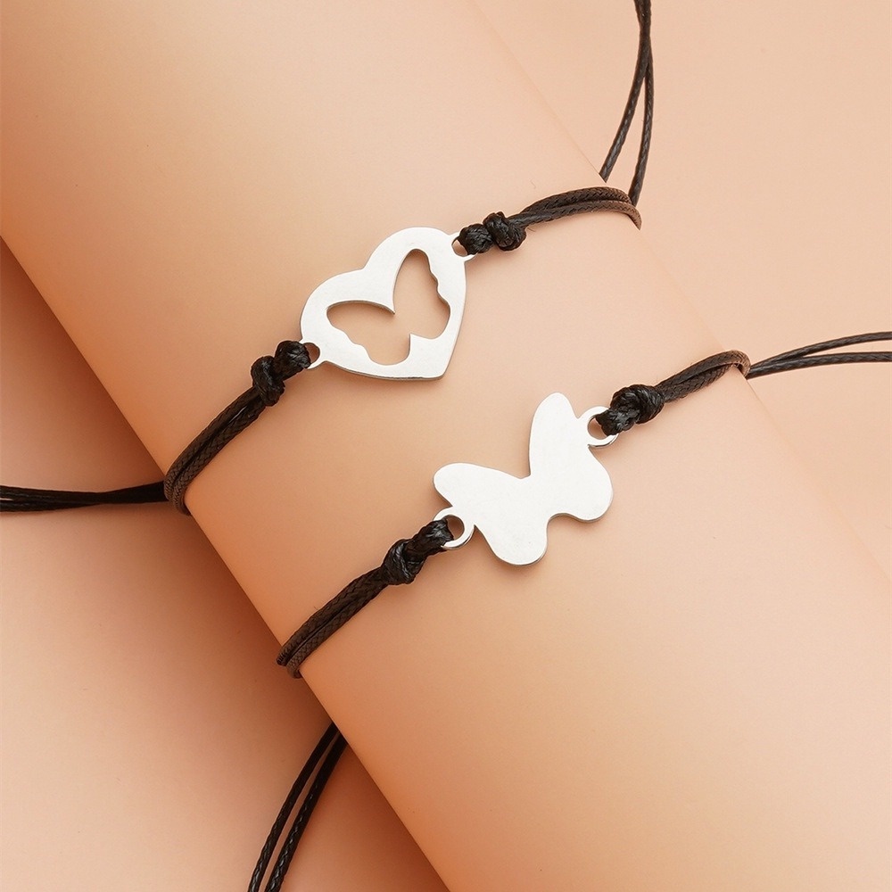 AY(CN) Ifyou 2pcs / Set Gelang Tangan Rantai Wanita Desain Kupu-Kupu Hollow