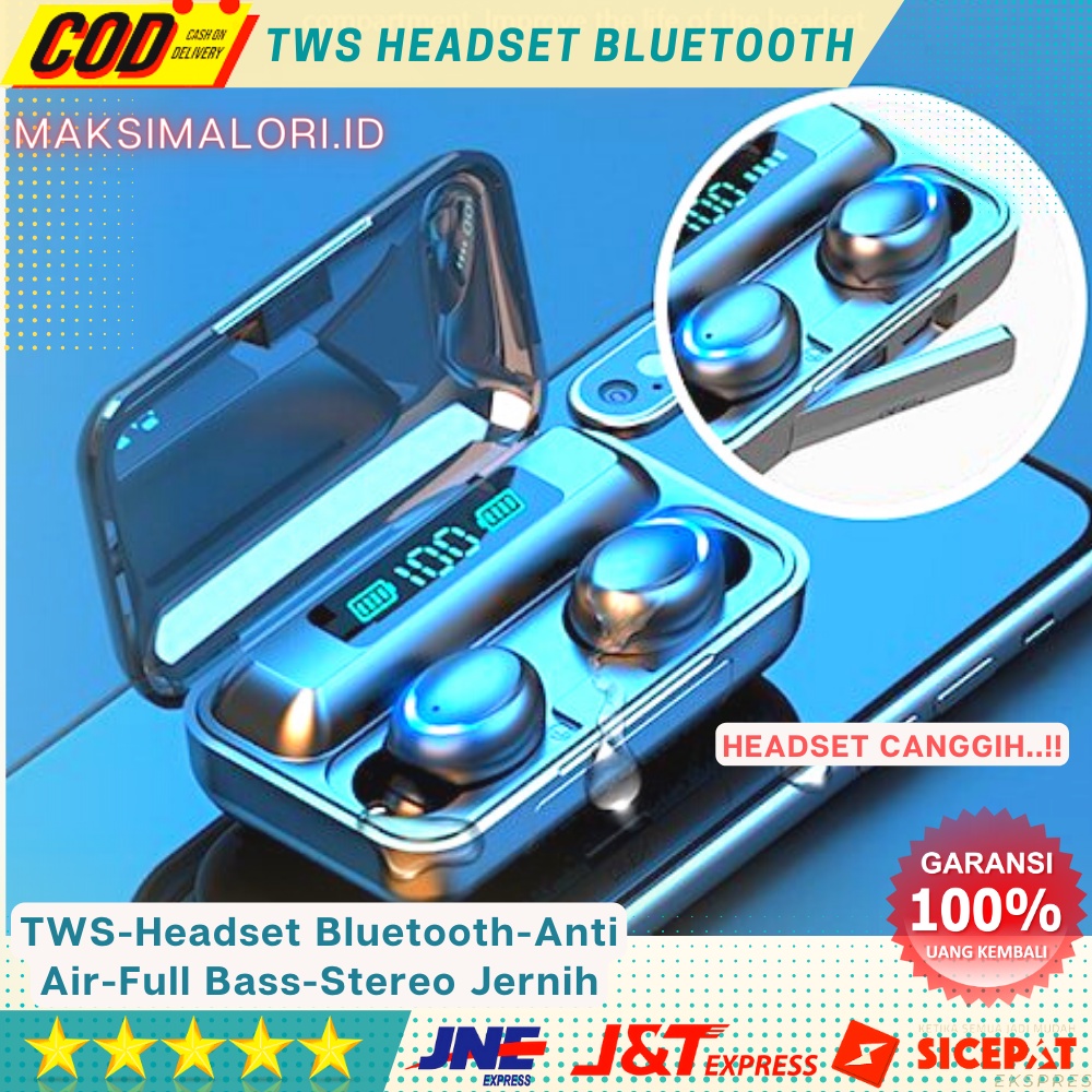 Headset Bluetooth Earphone Bluetooth  TWS F9 Hedset Haedset Bluetooth 5.0 HiFi Earphone Wireless ORI
