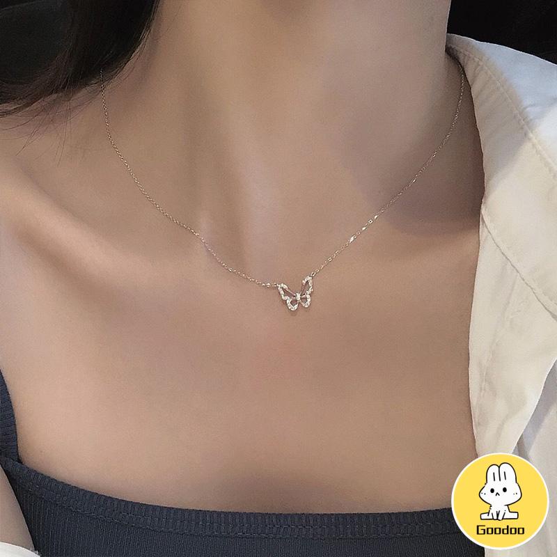 Kalung Rantai Klavikula Desain Kupu-Kupu Hollow Hias Necklace Berlian Gaya Korea Untuk Aksesoris Wanita -Doo